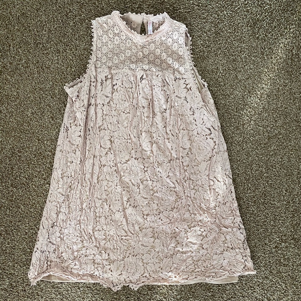 Xhilaration Tan Cream High Neck Lace Detailing Lined Dress XXL BOGO